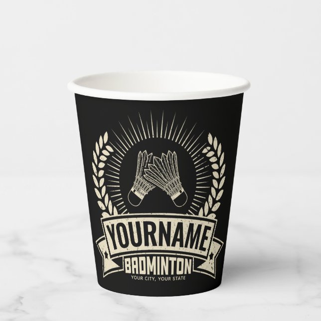 Personalised Badminton Player Name Racquet Sports  Paper Cups (Front)