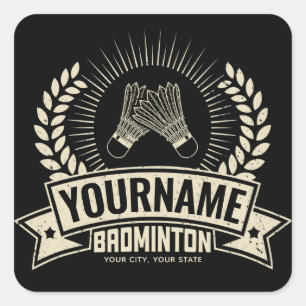 Personalised Badminton Player Name Racquet Sports  Square Sticker