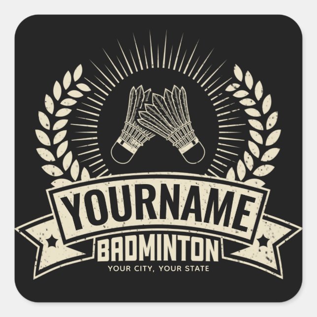 Personalised Badminton Player Name Racquet Sports  Square Sticker (Front)