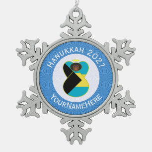 Personalised Bahamas Black Angel Hanukkah Flag Snowflake Pewter Christmas Ornament