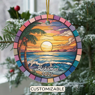 Personalised Bahamas Ornament, Caribbean Ceramic Tree Decoration