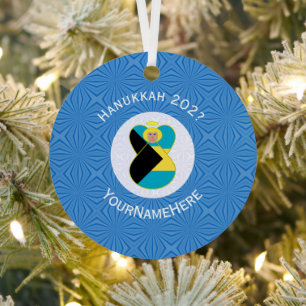Personalised Bahamian Angel Hanukkah Blonde Flag Metal Tree Decoration