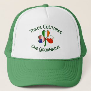 Personalised Bahrain Ireland USA Shamrock Flag Trucker Hat