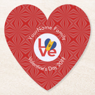 Personalised Bajan Red LOVE Flag Paper Coaster