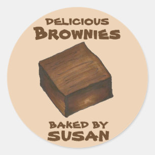 Personalised Baked By Chocolate Brownie Square Classic Round Sticker