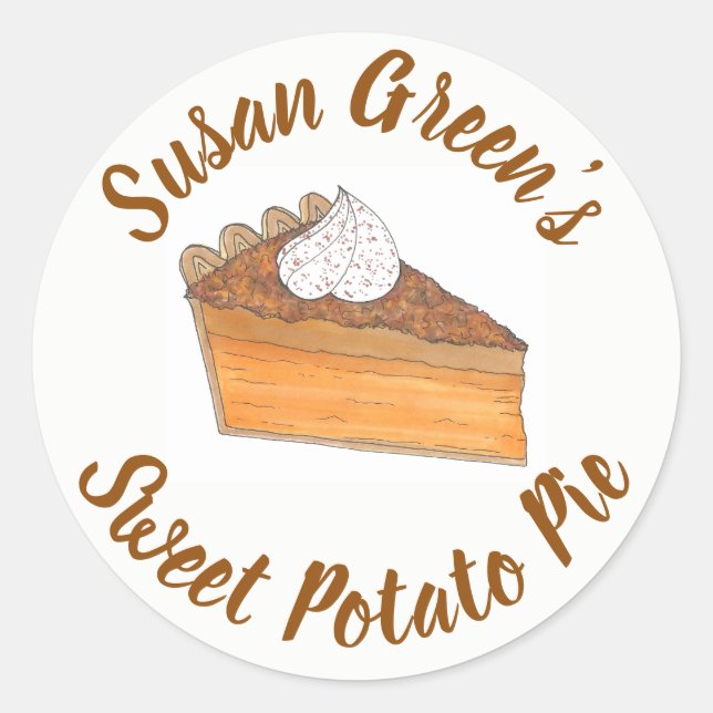 Personalised Baked By Sweet Potato Pie Slice Classic Round Sticker (Front)