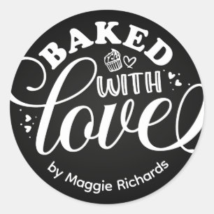 Personalised Baked With Love Black Baking Classic Round Sticker