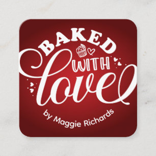 Personalised Baked With Love Red Bakery Square Business Card