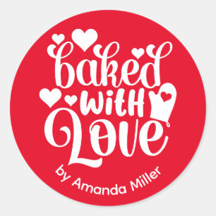 Personalised Baked With Love Red Baking Classic Round Sticker