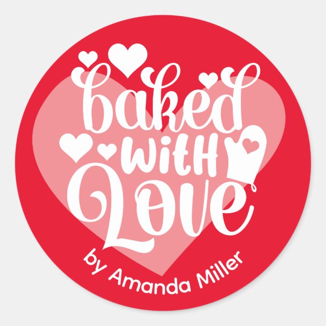 Personalised Baked With Love Valentine's Baking Classic Round Sticker (Front)