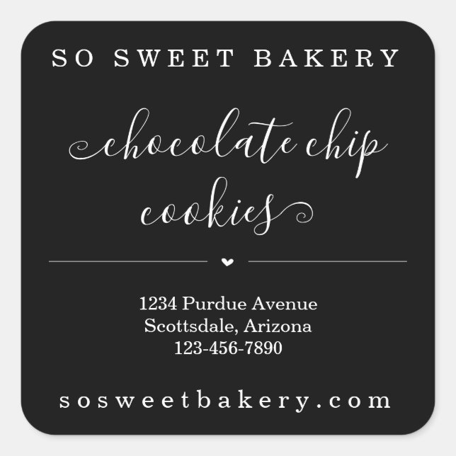 Personalised Bakery Food Sticker  Black Background (Front)