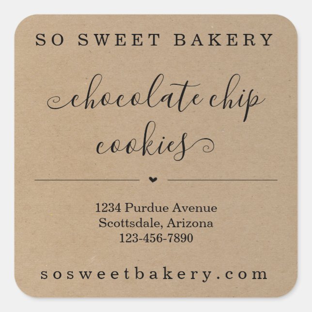 Personalised Bakery Food Sticker  Kraft Background (Front)