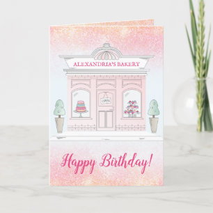 Personalised Bakery Happy Birthday Pink Glitter Card