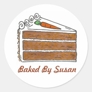 Personalised Baking Baked By Carrot Cake Slice Classic Round Sticker