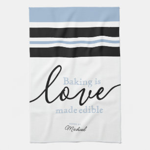 Personalised Baking is Love Made Edible Script Tea Towel