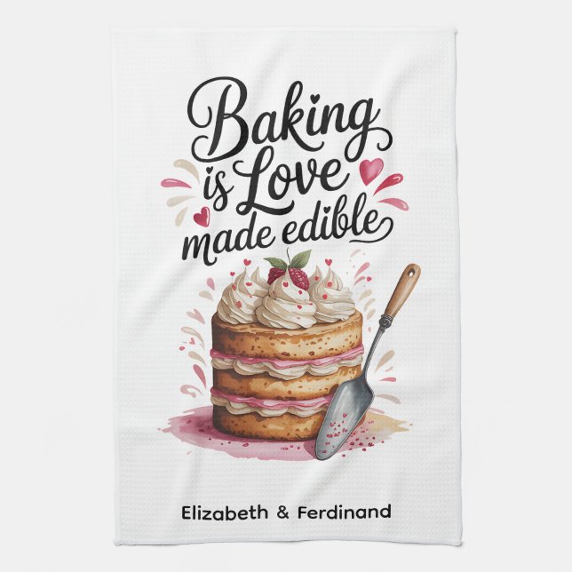Personalised Baking is Love Made Edible Tea Towel (Vertical)