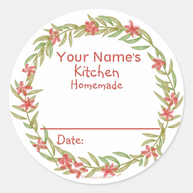 Personalised Baking Stickers Red Watercolor Floral (Front)