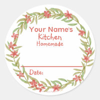 Personalised Baking Stickers Red Watercolor Floral
