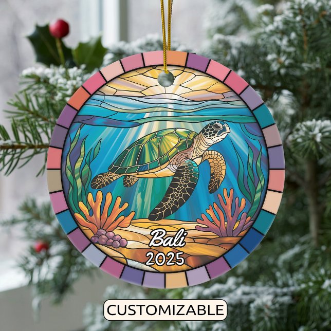 Personalised Bali Ornament, Sea Turtle Ceramic Tree Decoration (Creator Uploaded)