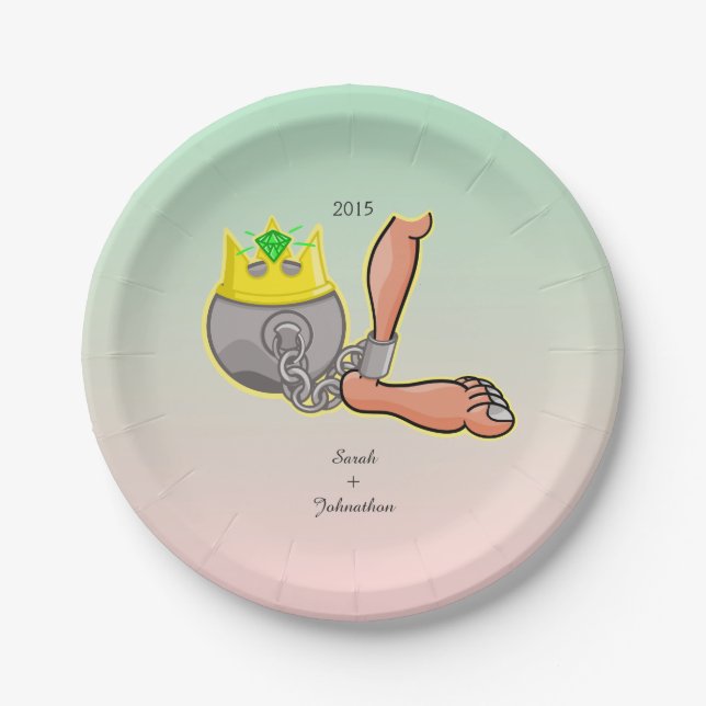 Personalised Ball And Chain Wedding Favour Paper Plate (Front)