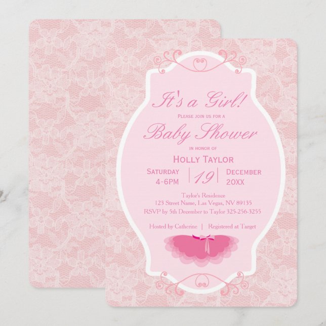 Personalised Ballerina Baby Shower Invitation (Front/Back)