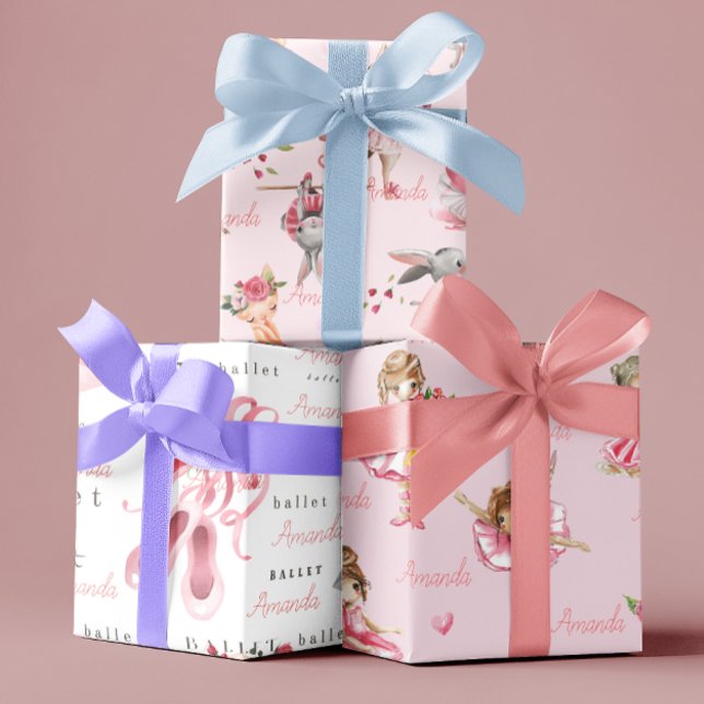 Personalised Ballerina Ballet Name Pretty Wrapping Paper Sheet (Creator Uploaded)