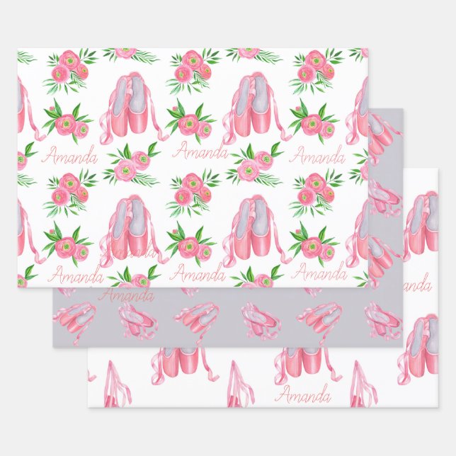 Personalised Ballerina Ballet Name Pretty Wrapping Paper Sheet (Set)