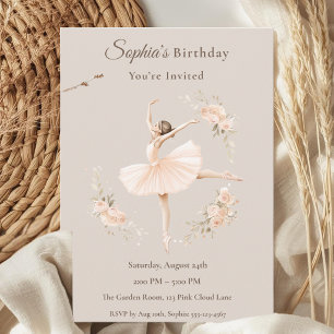 Personalised Ballerina Birthday Blush Floral Invitation