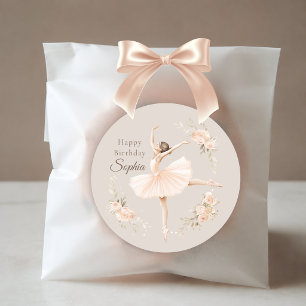 Personalised Ballerina Birthday Blush Floral Party Classic Round Sticker