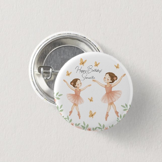 Personalised Ballerina Birthday Party Button (Front & Back)