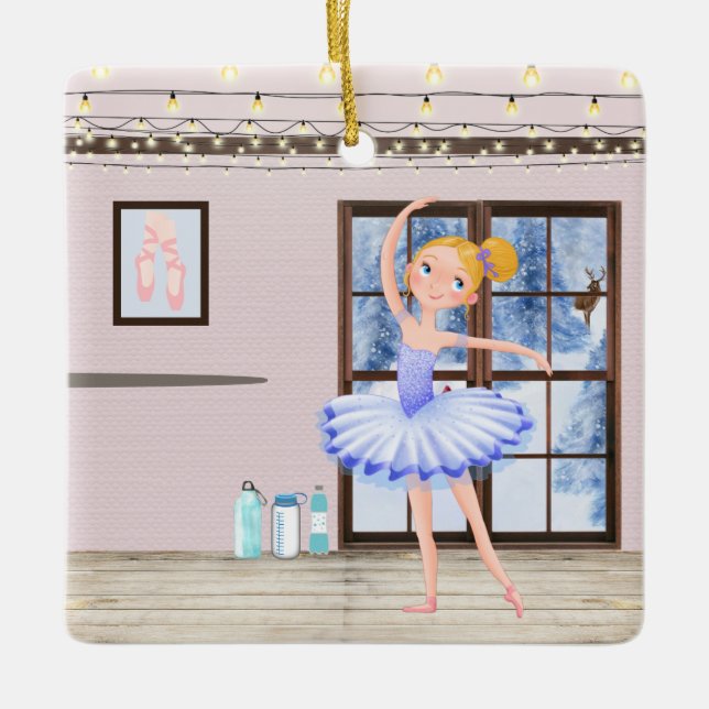 Personalised Ballerina Dance Studio Winter Ballet Ceramic Ornament (Front)