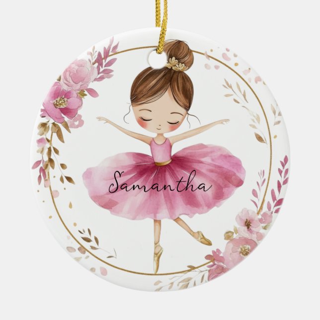 Personalised Ballerina Girl Ceramic Tree Decoration (Front)