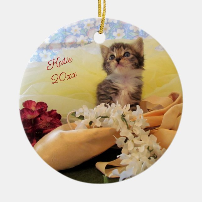 Personalised Ballerina Kitten Kate Ceramic Tree Decoration (Front)