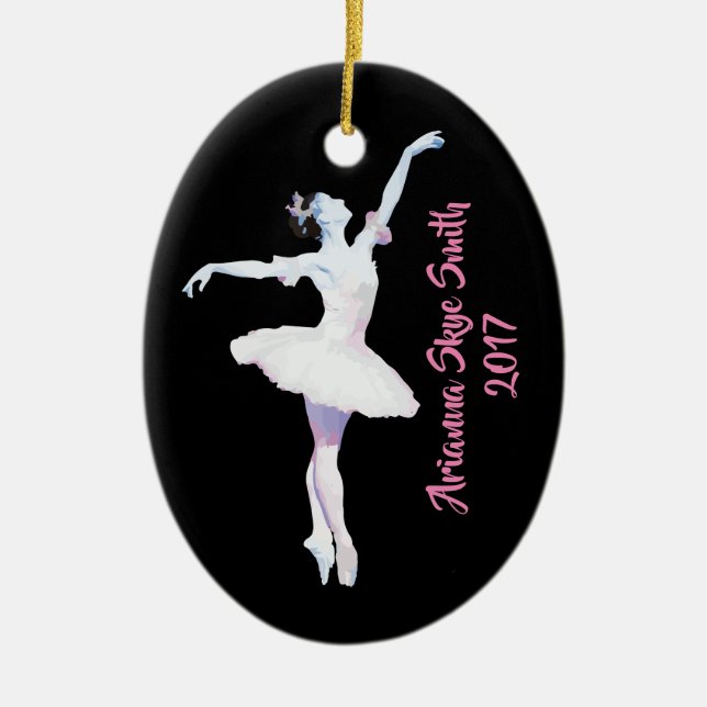 Personalised Ballerina Ornament, Gift for Dancers Ceramic Tree Decoration (Front)