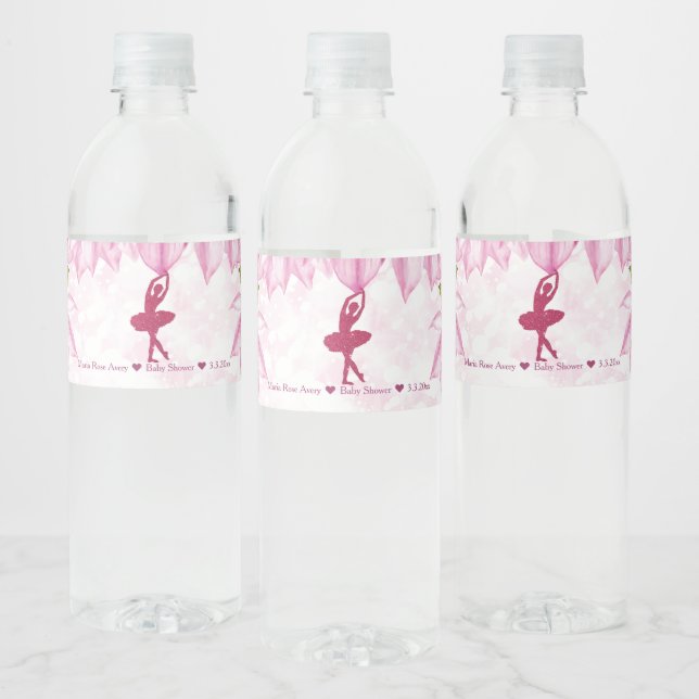 Personalised Ballerina Pink Birthday Water Bottle Label (Bottles)