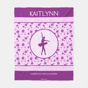 Personalised Ballet Dancer Purple Heart Floral Fleece Blanket