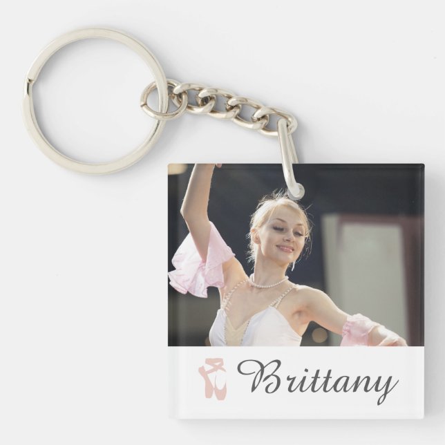 Personalised Ballet Photo Ballerina Name Slippers Key Ring (Front)