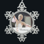 Personalised Ballet Photo Ballerina Name Slippers Snowflake Pewter Christmas Ornament<br><div class="desc">Personalise this design with your ballerina's photo and name.  Makes a wonderful gift end of year gift to acknowledge all of her hard work and dedication.  Please see our other Ballet/dance themed items by clicking on the Colorfulgalshop logo below.</div>