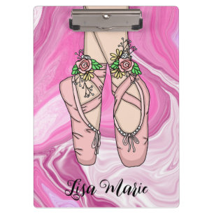Personalised Ballet Slippers Pink and White Marble Clipboard