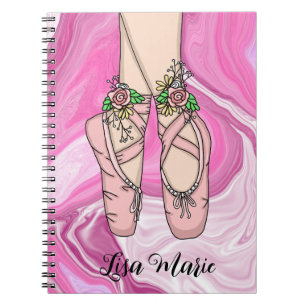 Personalised Ballet Slippers Pink and White Marble Notebook