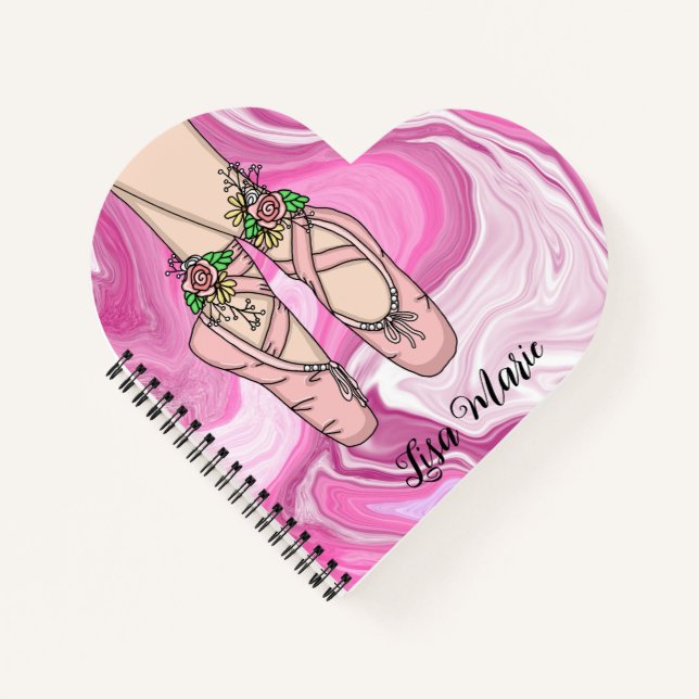 Personalised Ballet Slippers Pink and White Marble Notebook (Front)