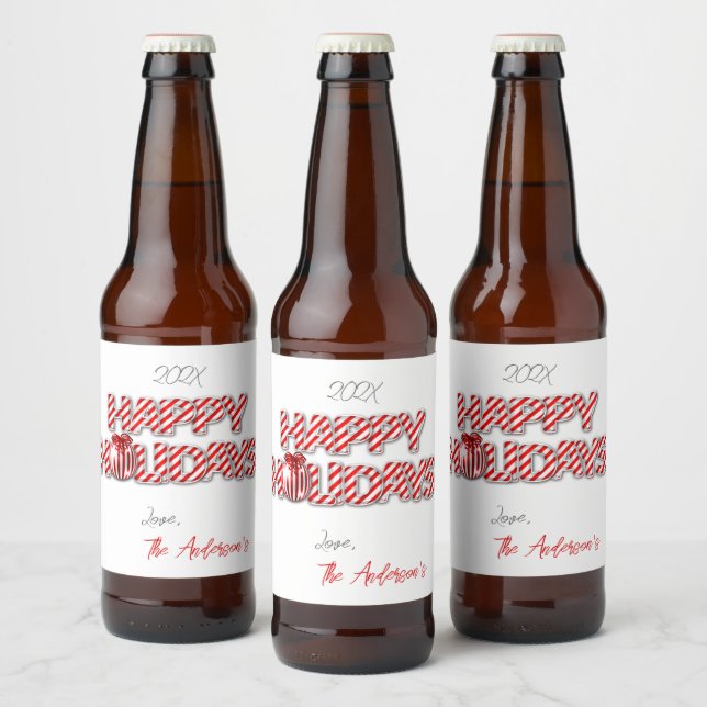 Personalised Balloon Happy Holidays Peppermint Beer Bottle Label (Bottles)