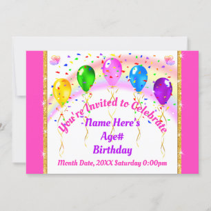 Personalised Balloon Invitations, Rainbow Invitation