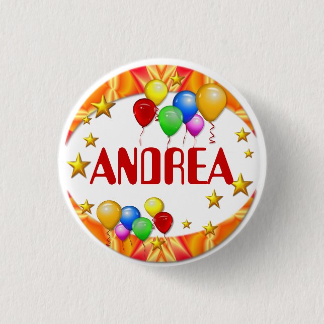 Personalised Balloons & Stars Kid's Name Button (Front)