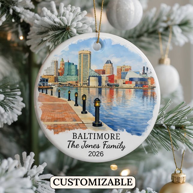 Personalised Baltimore Ornament, Custom Maryland Ceramic Tree Decoration (Creator Uploaded)