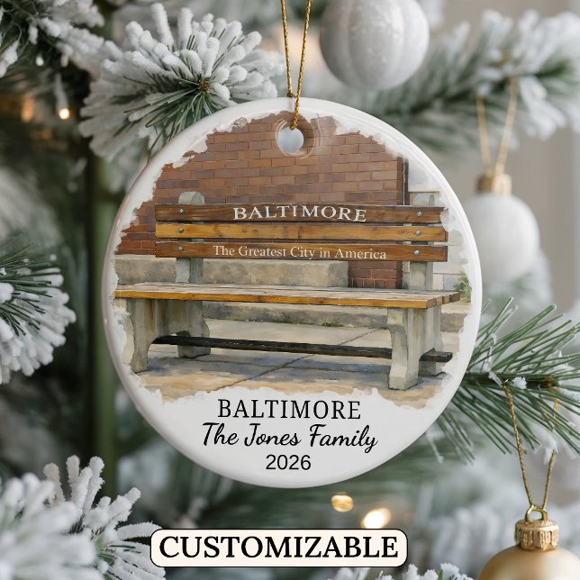 Personalised Baltimore Ornament, Custom Maryland Ceramic Tree Decoration (Creator Uploaded)