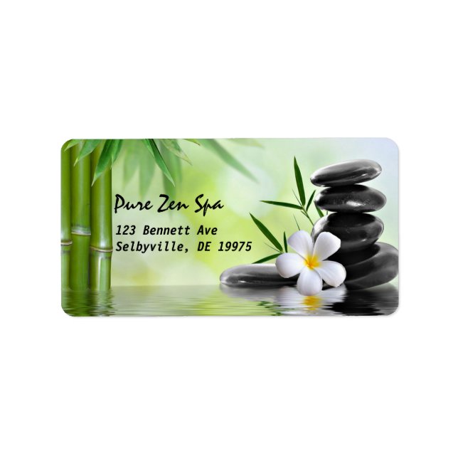 Personalised Bamboo Zen Stones Water Plumeria Label (Front)