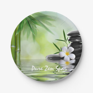 Personalised Bamboo Zen Stones Water Plumeria Paper Plate