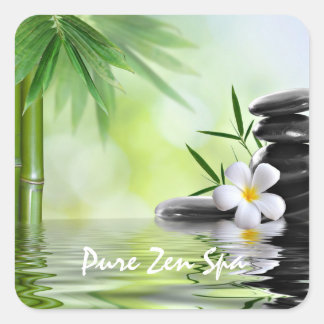 Personalised Bamboo Zen Stones Water Plumeria Square Sticker