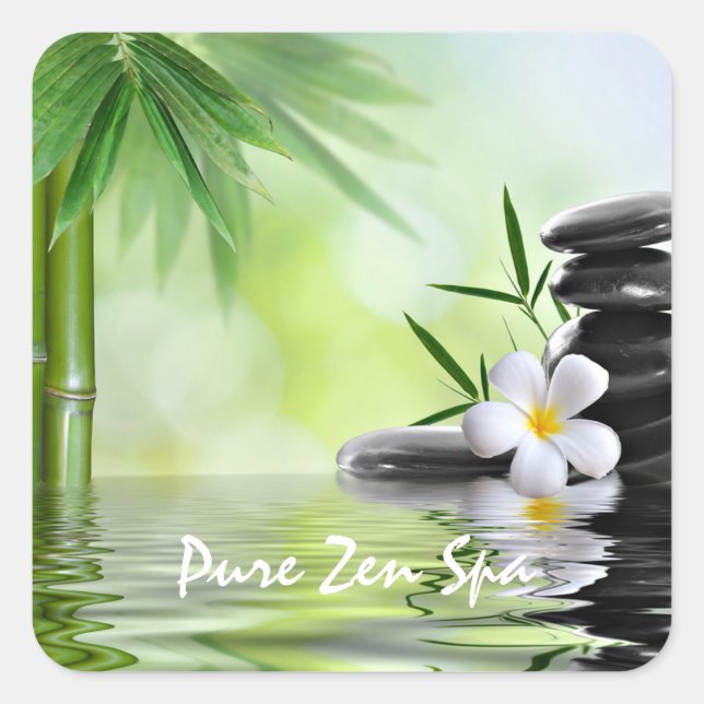 Personalised Bamboo Zen Stones Water Plumeria Square Sticker (Front)